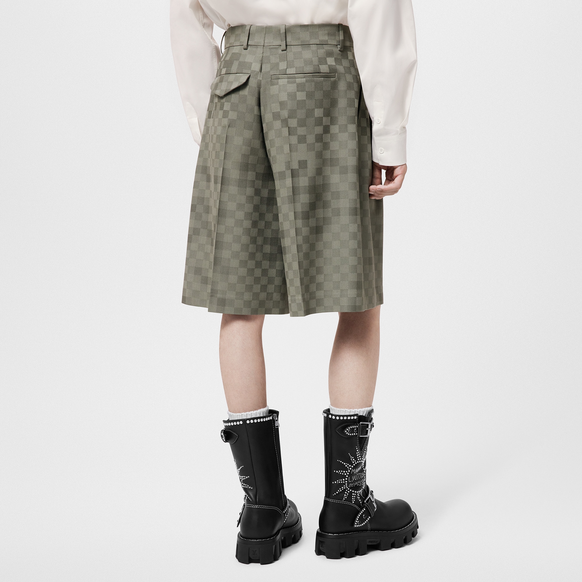 Tailored Wide Damier Wool Shorts - Discontinued Product